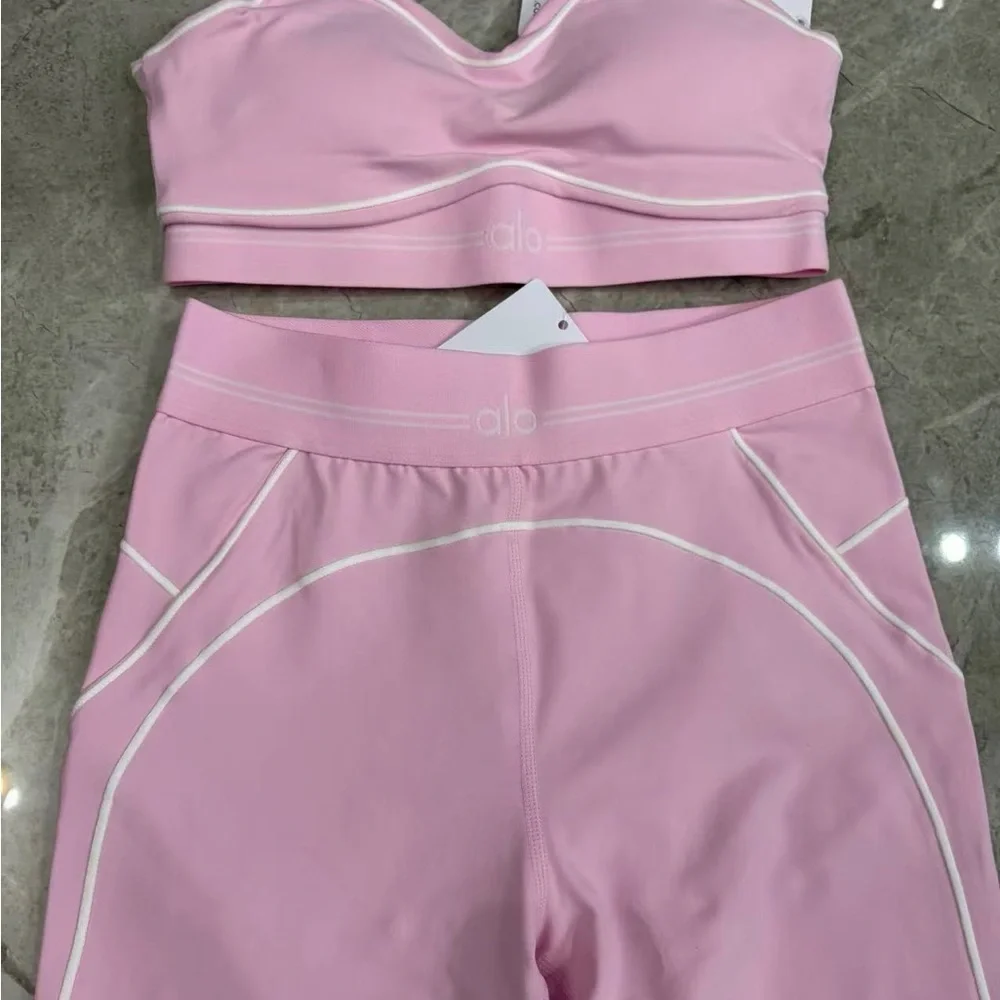 ALO Yoga Pink Leggings and Matching Sports Bra Set